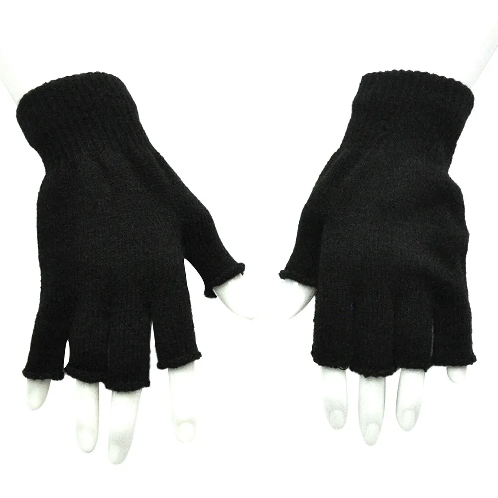 

25# Unisex Solid Color Half Finger Mittens Fingerless Wool Knit Wrist Glove Winter Warm Soft Short Gloves Thick Knitted Mittens