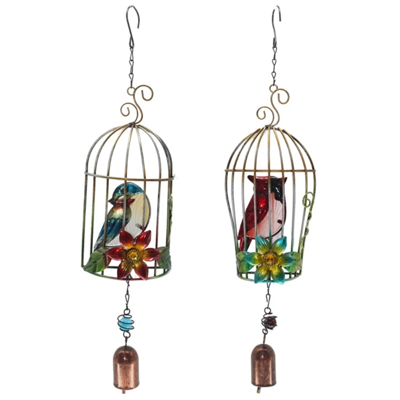 

2021 New Metal Three-Dimensional Bird Cage Wind Chimes for Outside Decoration Wrought Iron Glass Spray Paint Crafts Soothing