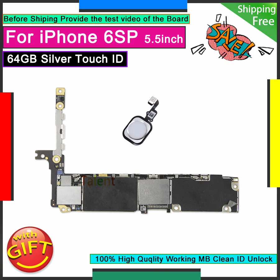 Материнская плата для IPhone 6S Plus 64 ГБ серебряная Кнопка Touch ID Home разблокировка