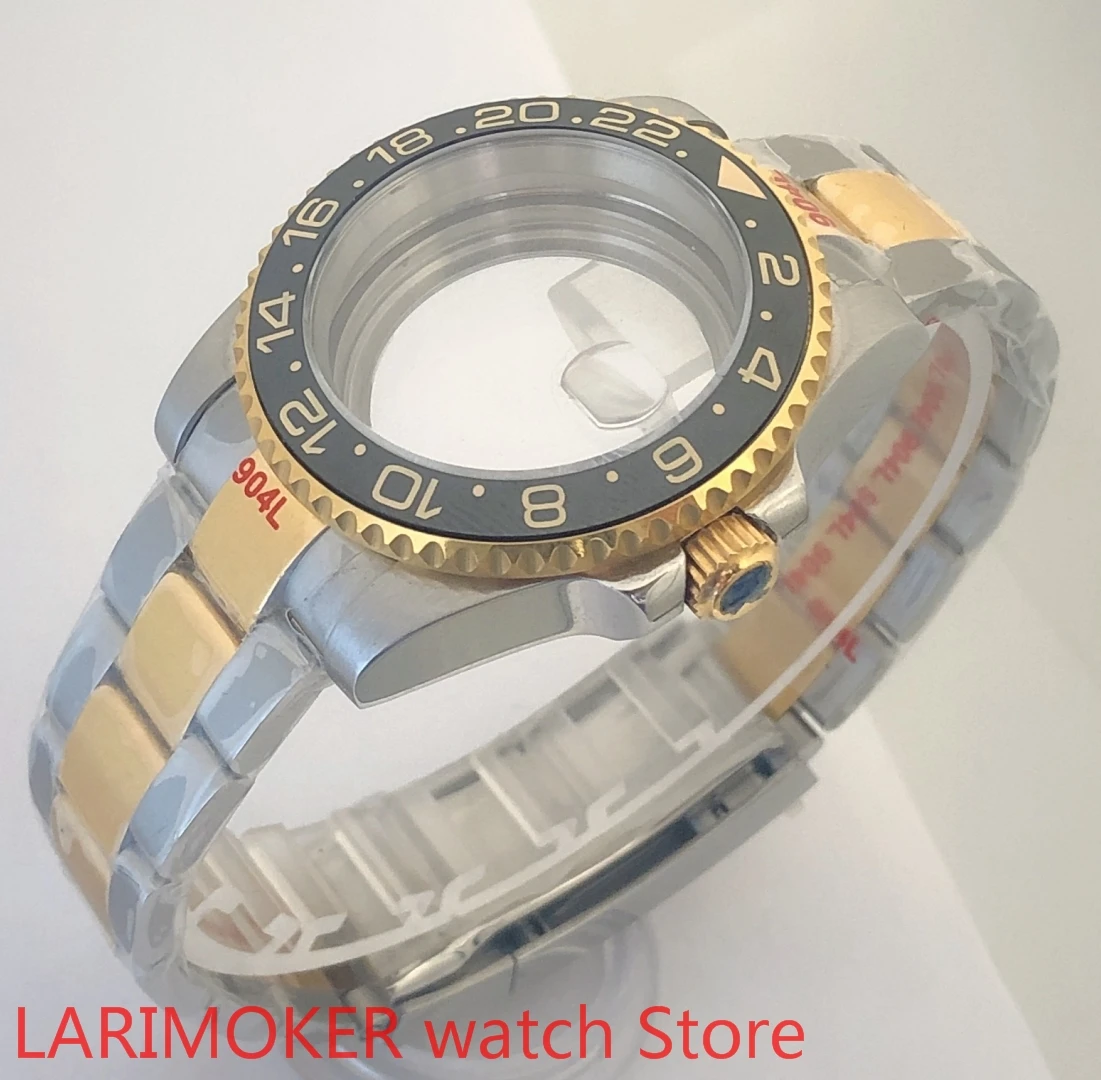 

Transparent back 40mm sapphire glass case with 904L stainless steel bracelet with ETA NH36 MH35 case yellow blue bezel