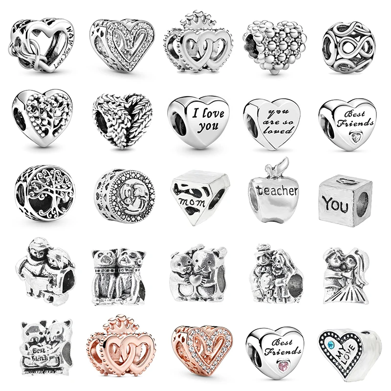 

2Pcs/Lot Silver Color Friend MOM Charm Beads Pendant Fit Original DIY Charm Bracelets Necklaces For Women Men Jewelry Making