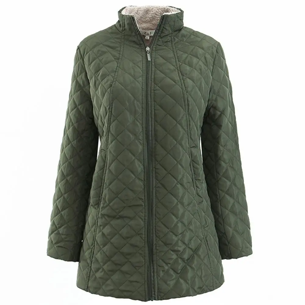 Женская куртка с воротником-стойкой на молнии Легкая стеганая Флисовая теплая