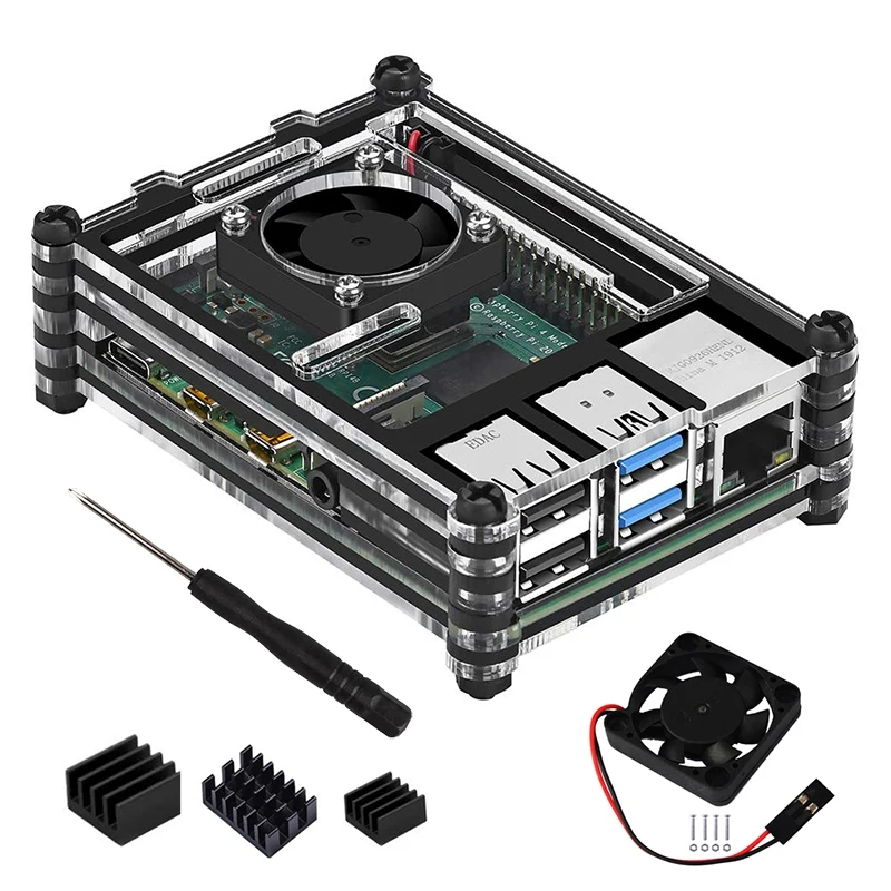 Акриловый прозрачный/прозрачный и черный чехол для Raspberry Pi 4 Модель B с