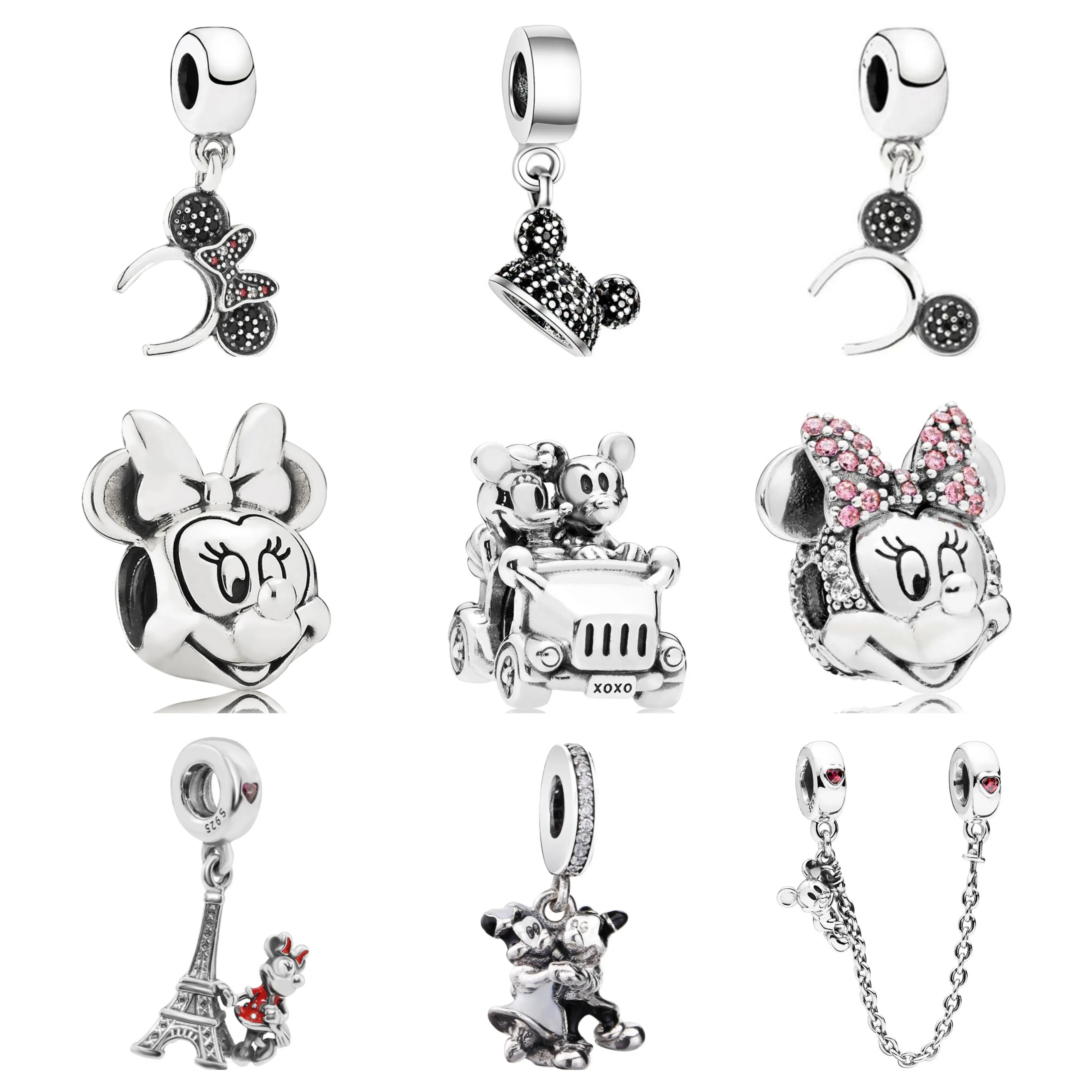 Подлинный 925 пробы Серебряный Disne милый мультфильм Микки Минни шапка с ушками