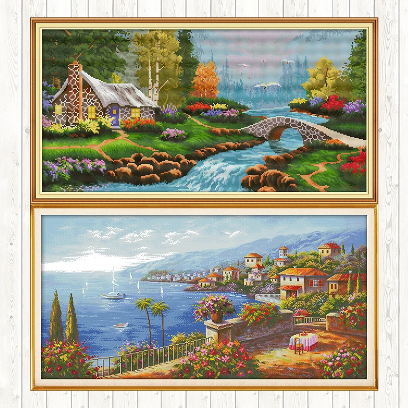 

Набор для вышивки крестиком в средиземноморском стиле, набор для рукоделия, 14ct 11ct, напечатанный счетным счетом холст, сделай сам, домашний д...