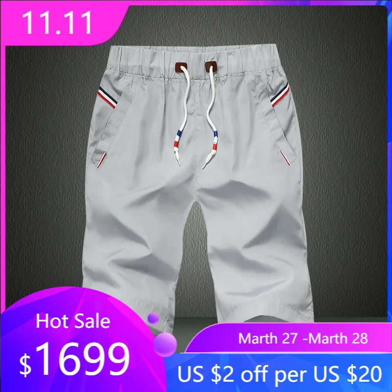 Габаритные повседневные короткие брюки для мужчин однотонные дышащие мужские