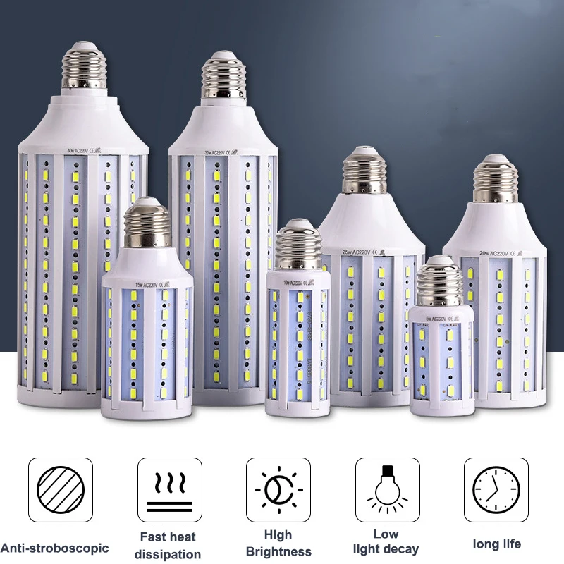 

LED Corn light Energy Saving Light for Home 30W 40W 60W 80W 100W 220V E14 E27 B22 E40 SMD5730 Aluminum Shell Street Lamp