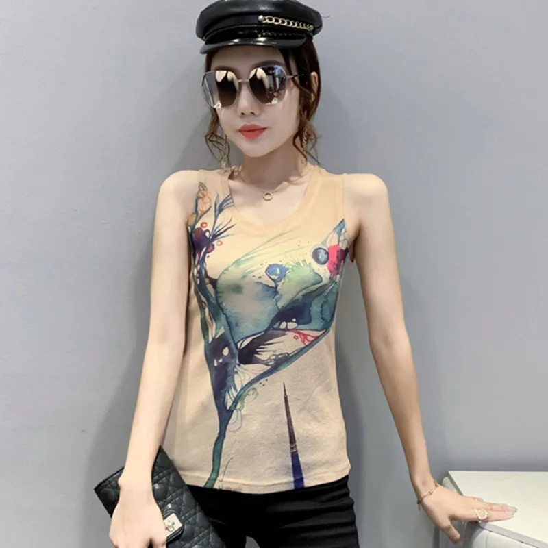 

#5356 Summer Top Slim Thin Vintage Printed Tank Tops For Women Sleeveless Sexy Tops Femme Basic Party Tank Top Female Fitness
