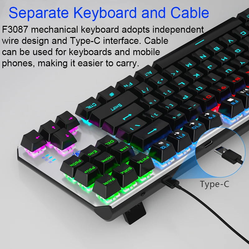 Механическая клавиатура 87 клавиш с защитой от фиктивных нажатий синий/черный