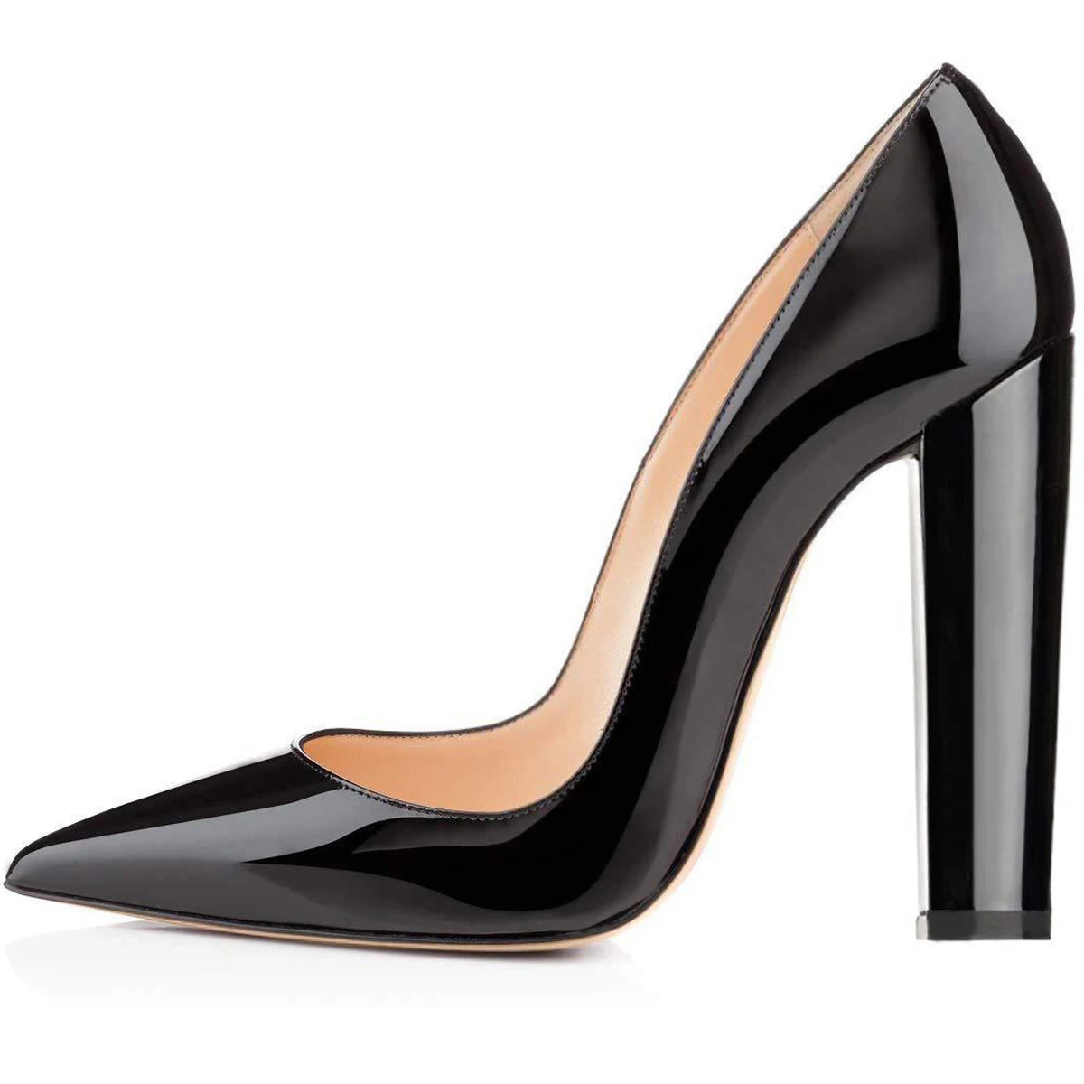 Женские вечерние туфли-лодочки на высоком массивном каблуке туфли с острым