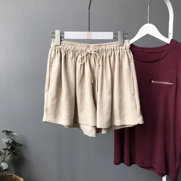 Лето 2020 женские белые Сатиновые шорты с высокой талией черные винтажные для