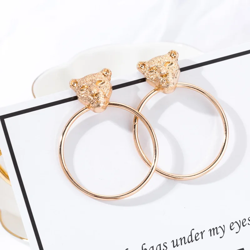 Стильные серьги в форме круга с леопардовой головой Chic Hoop Leopard Tiger Head Big Earrings Women Trendy Jewelry Animals Pendant Round Circle Gold Color Brincos.