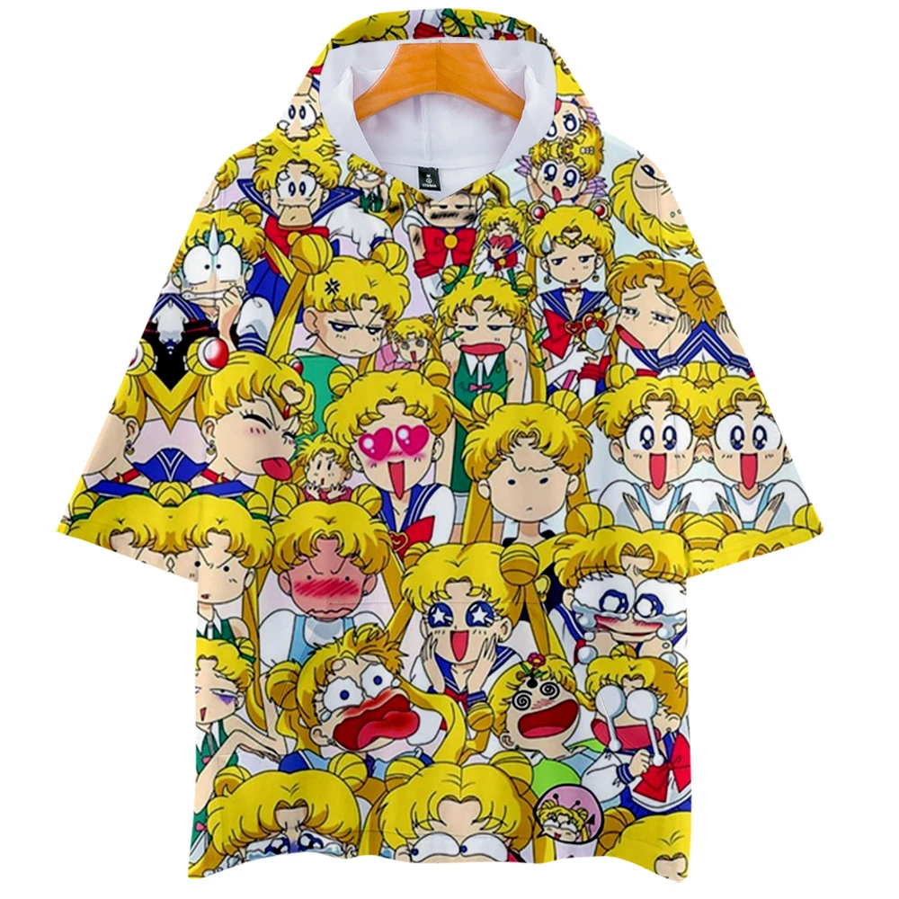 Аниме Сейлор Мун Харадзюку толстовки футболки с коротким рукавом