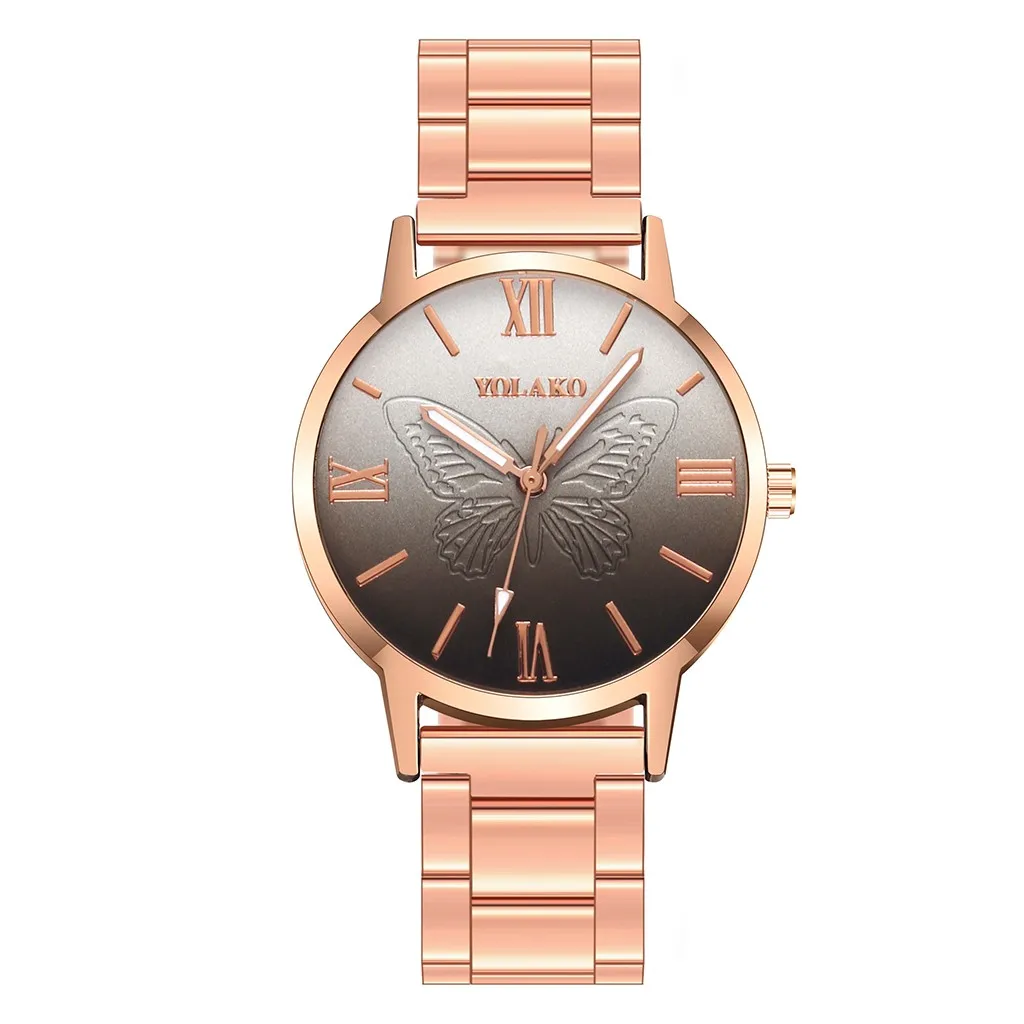 Женские часы YOLAKO женские модные из нержавеющей стали с золотым матовым ремешком