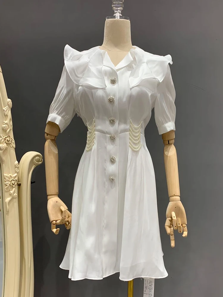 Женское атласное платье с бусинами и бриллиантовой пряжкой летнее легкое