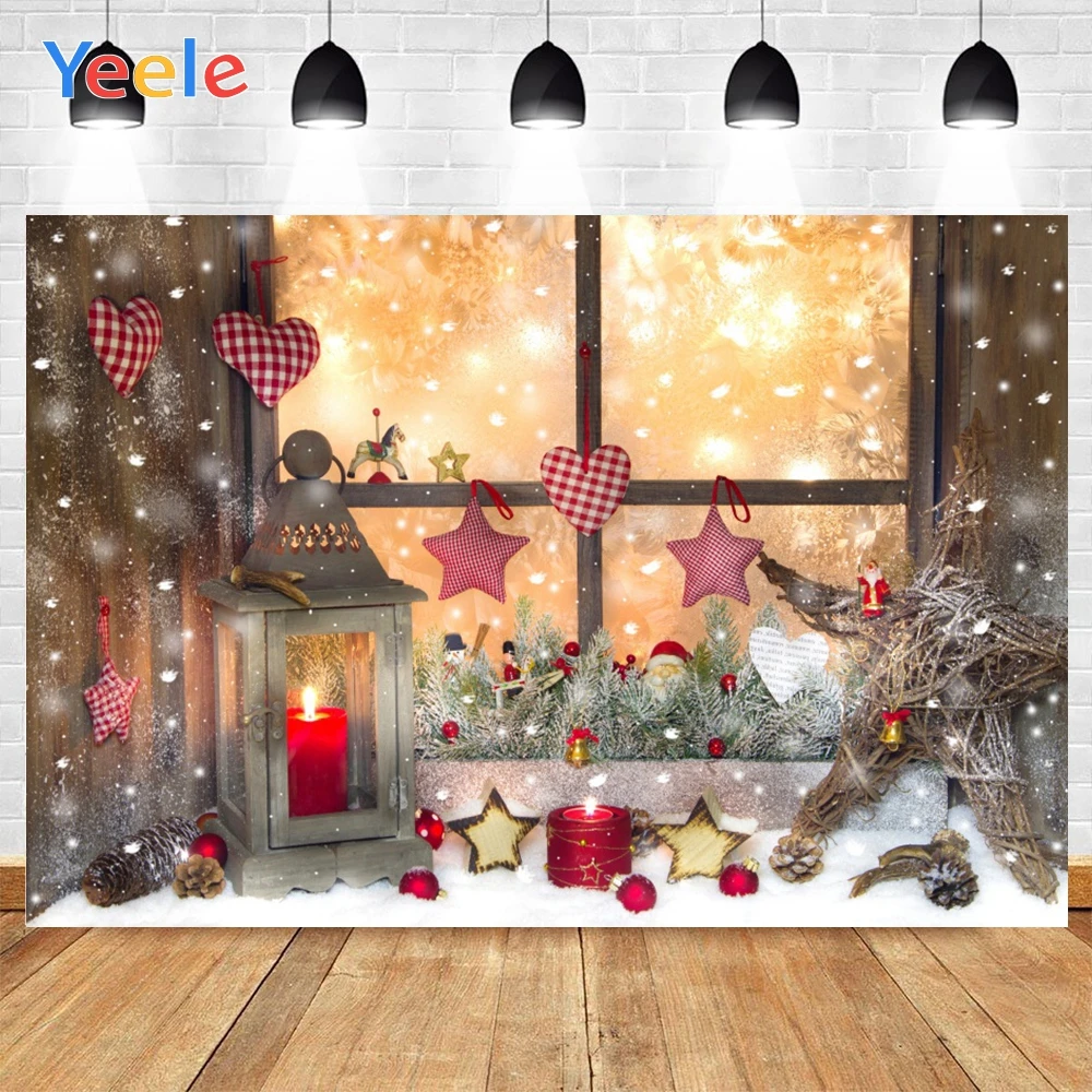 

Yeele Merry Christmas Snowflakes Red Candles Cloth Stars Background Photophone Photography Backdrop for Decor Customized Size