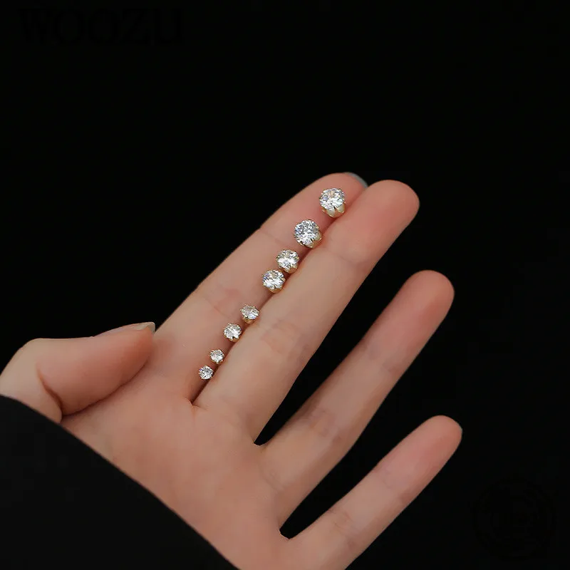 

WOOZU 14k позолоченные минималистичные круглая инкрустация Кристалл серьги-гвоздики для женщин милая девушка Подростковая мини маленькие сер...