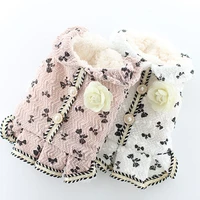luxury dog vest jacket winter puppy clothes big flower pearl button princess girls pups coat white dress topcoat pet outfits xxl