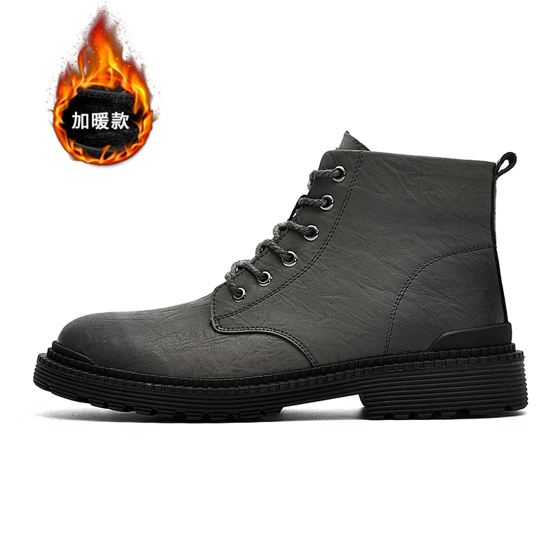 Рабочие мужские ботинки модная зимняя теплая обувь черные повседневные зимние