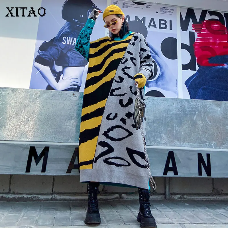 Платье XITAO женское длинное трикотажное с длинным рукавом 2020 DMY2346|Женские платья| |