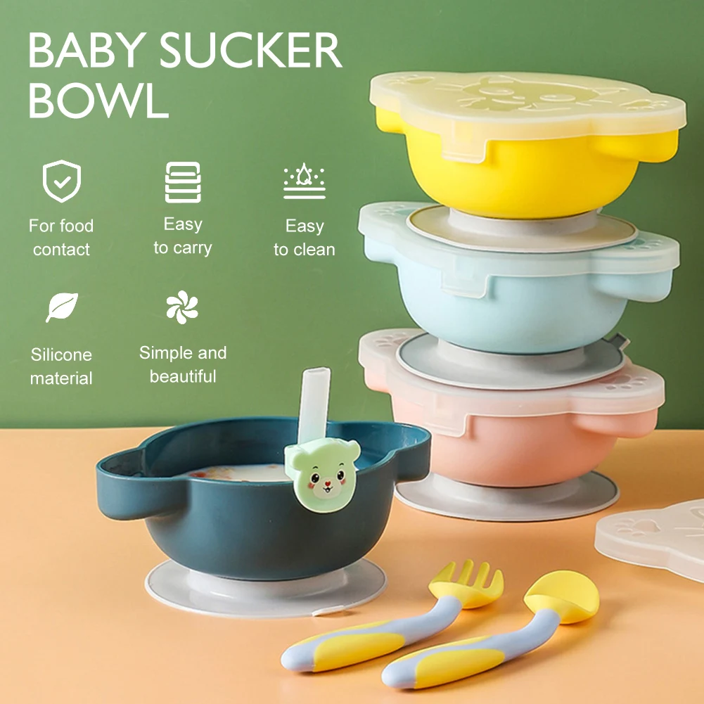 

Baby Bowl Silicone Suction Cup Dining Bowl with Lid Baby Feeding Bowl Dinnerware Set Bown and Spoon Fork Straw Training Dishes