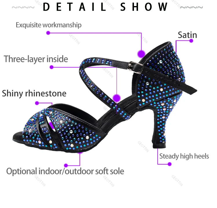 Brands Salsa Jazz Dance Ladies Discounts Sale Social Teachers Professional Urban Heel Women Dancing Latin Shoes Blue