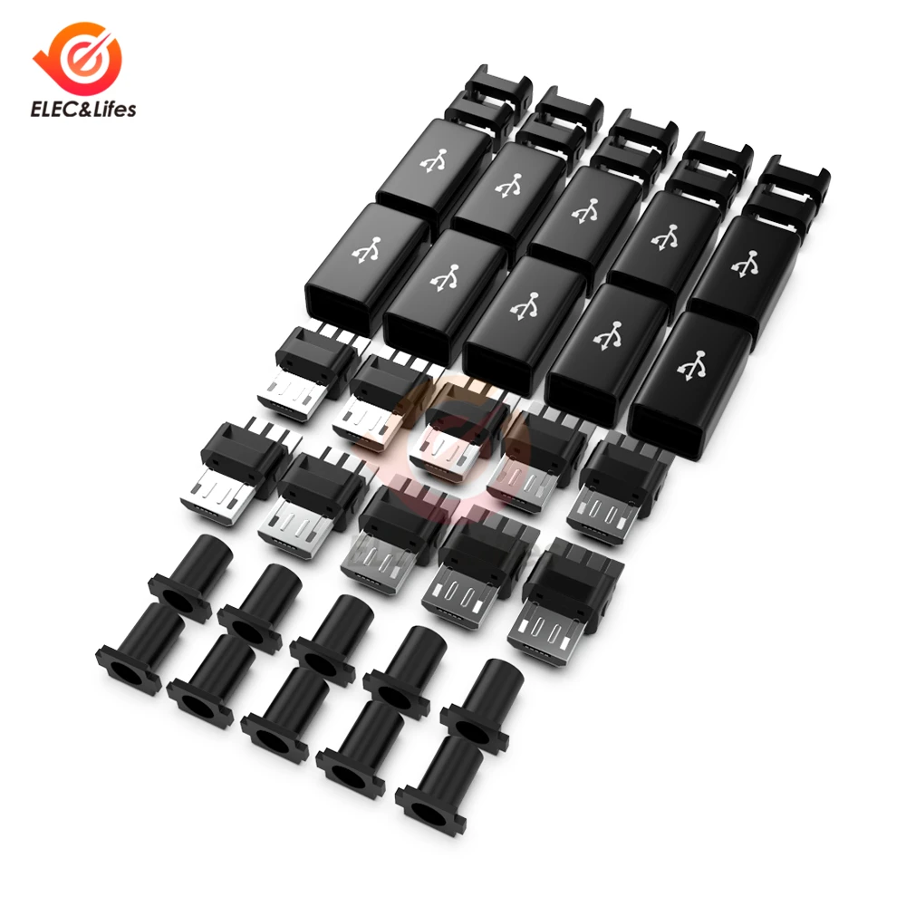 10 шт./компл. 4 в 1 сделай сам Micro USB штепсельная вилка с покрытием черный кабель для