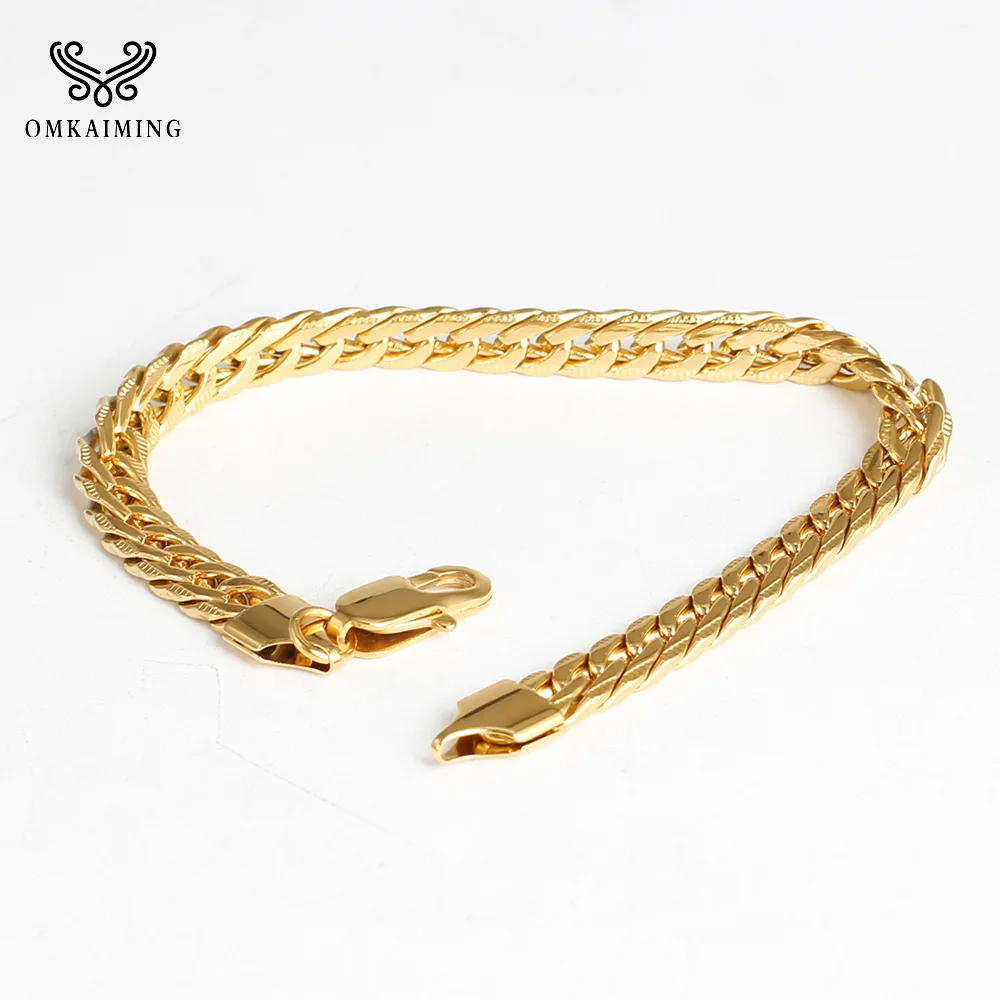 

OMKAIMING 2021 Design Stainless Steel Chain Cuban Bracelet for Women Fashion Men Hip Hop Gold Bracelets Jewelry Gift Wholesale