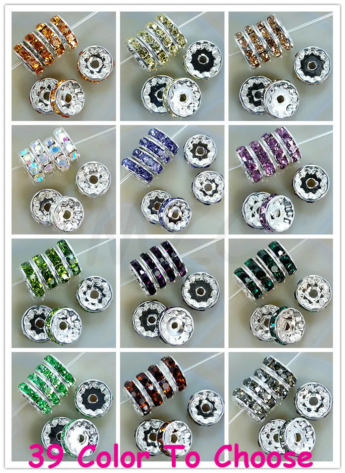 

ygh35 10mm!Free Shipping 12 Color Each 100 Piece 1200 Pcs/lot Crystal Rhinestone Rondelle Spacer, Silver Plated DIY Loose Beads