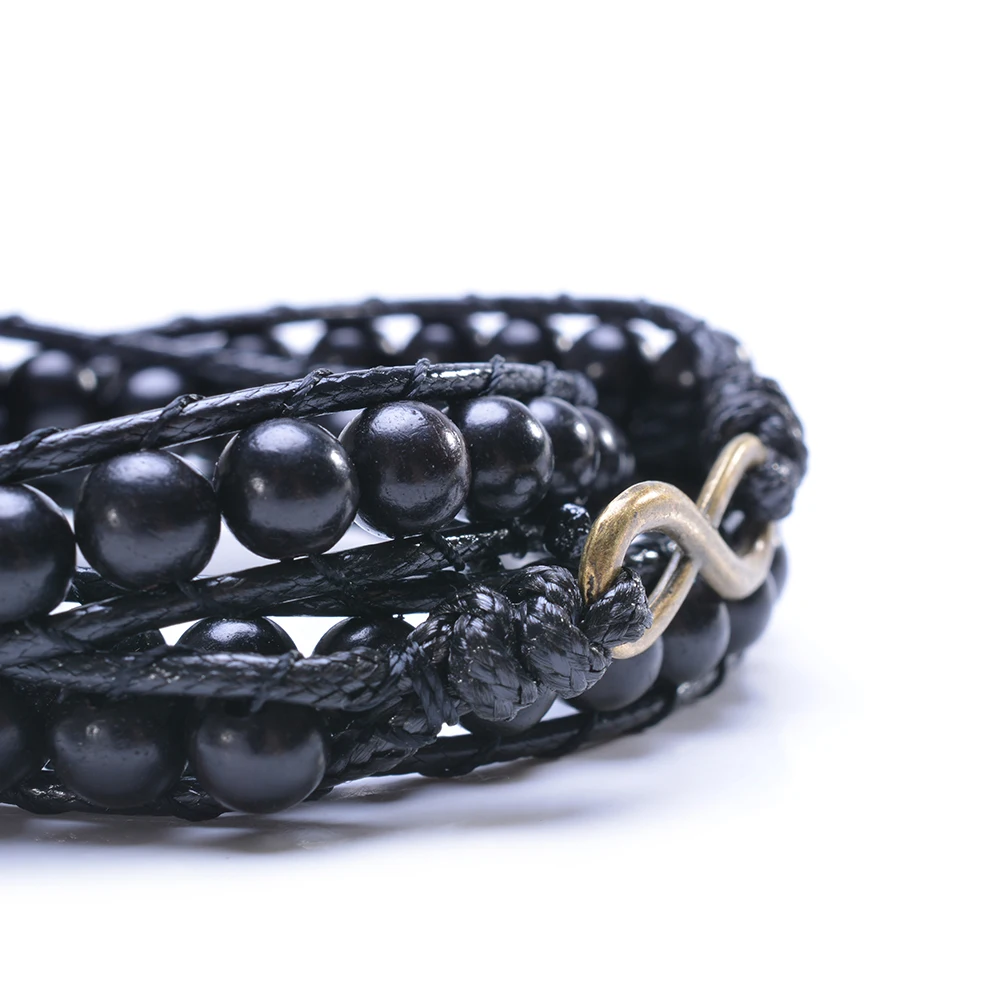 

Natural Ebony Beaded Charm Bracelets for Women Men Multilayer Vintage Brass Wrap Bracelet Handmade Jewellery Gift Dropshipping