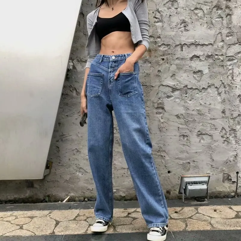 

WS9003-20 autumn show long legs against han edition of tall waist designs mop cowboy pants straight canister