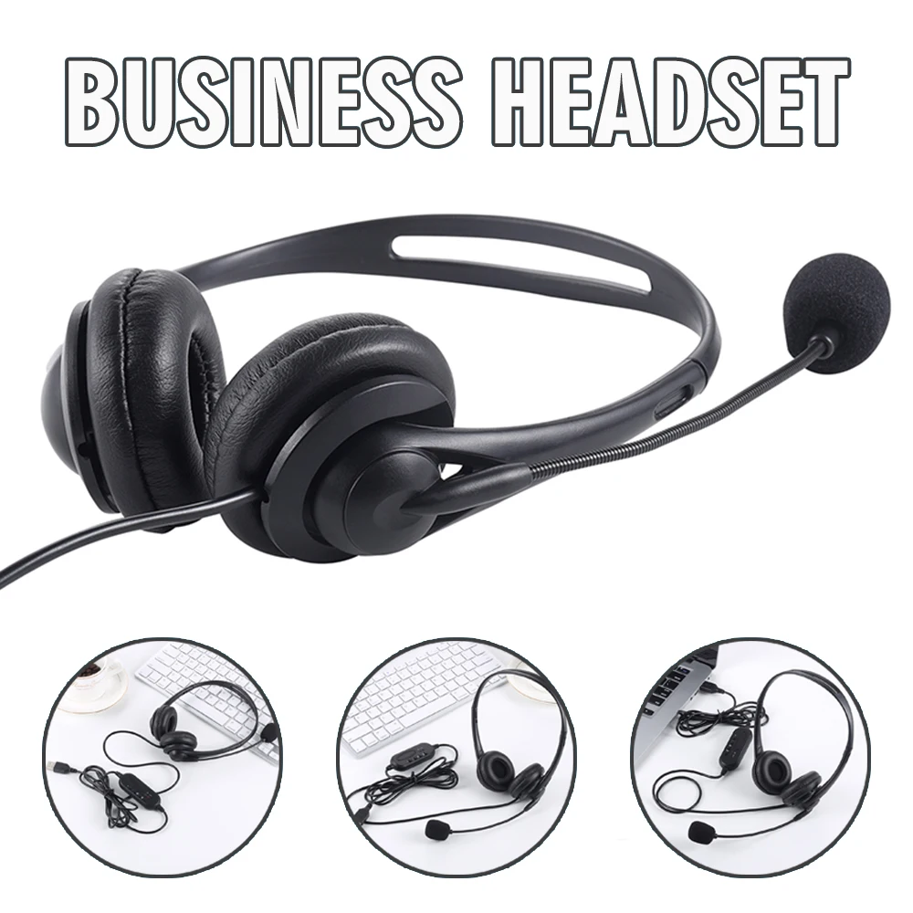 

Pohiks 1pc Black Portable USB Headset Ergonomic Design Microphone Online Training Customer Service Headset