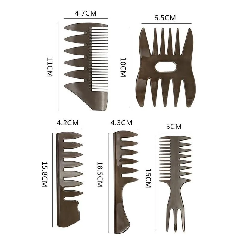 

5pcs/set Men's Vintage Oil Head Comb Oil Head Shape Fork Wide Comb Comb Styling Men's Comb Tooth Back Tools Partner T5H0