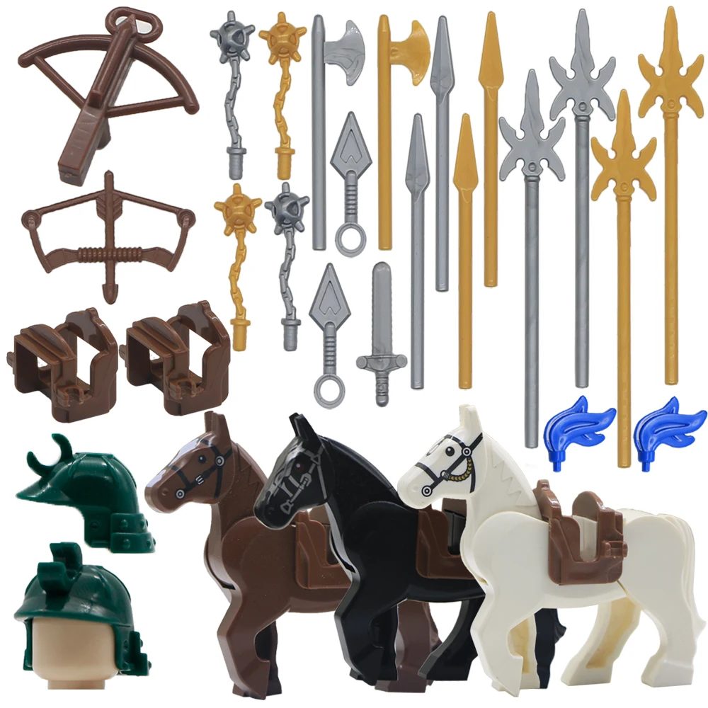 

Weapon Sword Medieval Castle Knight Equipment Building Blocks Arrow Horse Saddle Spear Crossbow Spartan Warrior Roman Bricks Toy