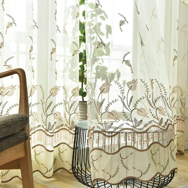 Curtain Tulle Тюль с цветочной вышивкой для роскошных отвесных штор для кухни, гостиной, спальни, оконные драпировки, wp437#4 - Цвет: Curtain Tulle