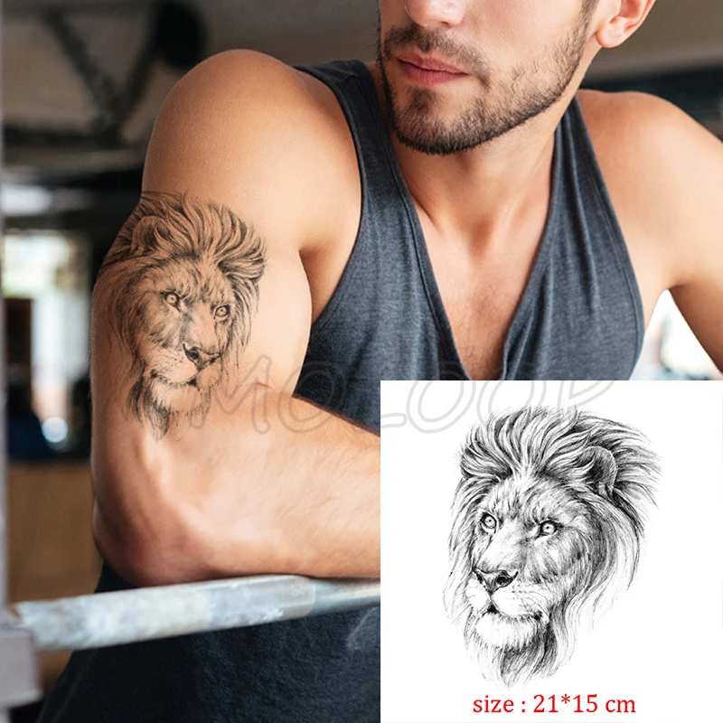 

Fake tattoo staring lion hair big cat animal waterproof temporary tatoo sticker body art flash tatto for kid boy man girl woman