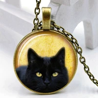 2020 fashion creative cute black cat time glass pendant necklace men and women jewelry sweater chain