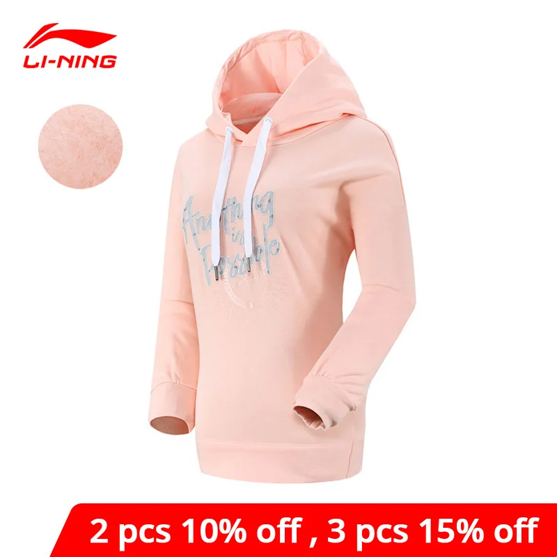 Женская толстовка с капюшоном Li Ning свободная теплая флисовая из хлопка 62% 38%
