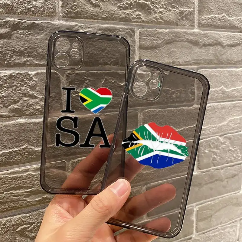 

South African flag Phone Case For iPhone 12 11 8 7 se 2020 mini pro X XS XR MAX Plus Black Transparent Cover