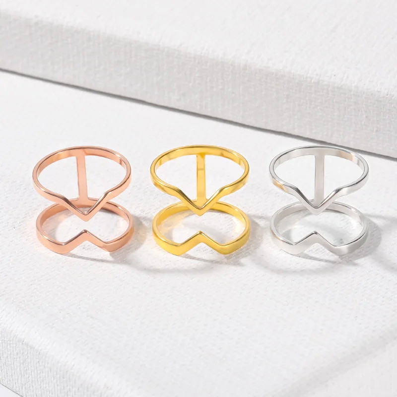 Двухслойные треугольные кольца с шевроном для женщин Изящные Ювелирные изделия