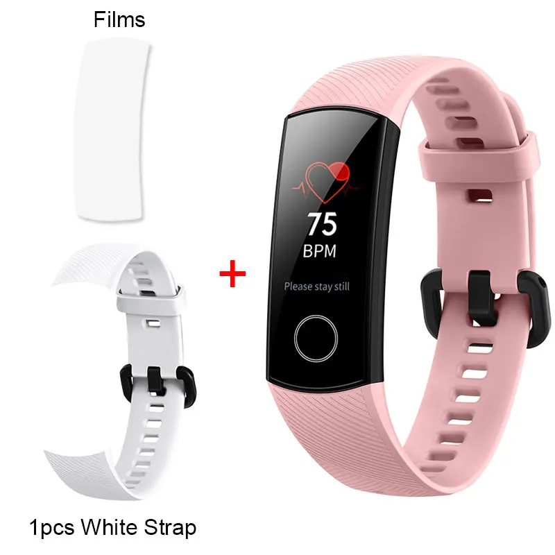 Pink Add White Strap Honor Band 4 смарт-браслет Amoled цветной 0,9" сенсорный экран для плавания для обнаружения пульса 5ATM водонепроницаемый для сна - Цвет: Pink Add White Strap