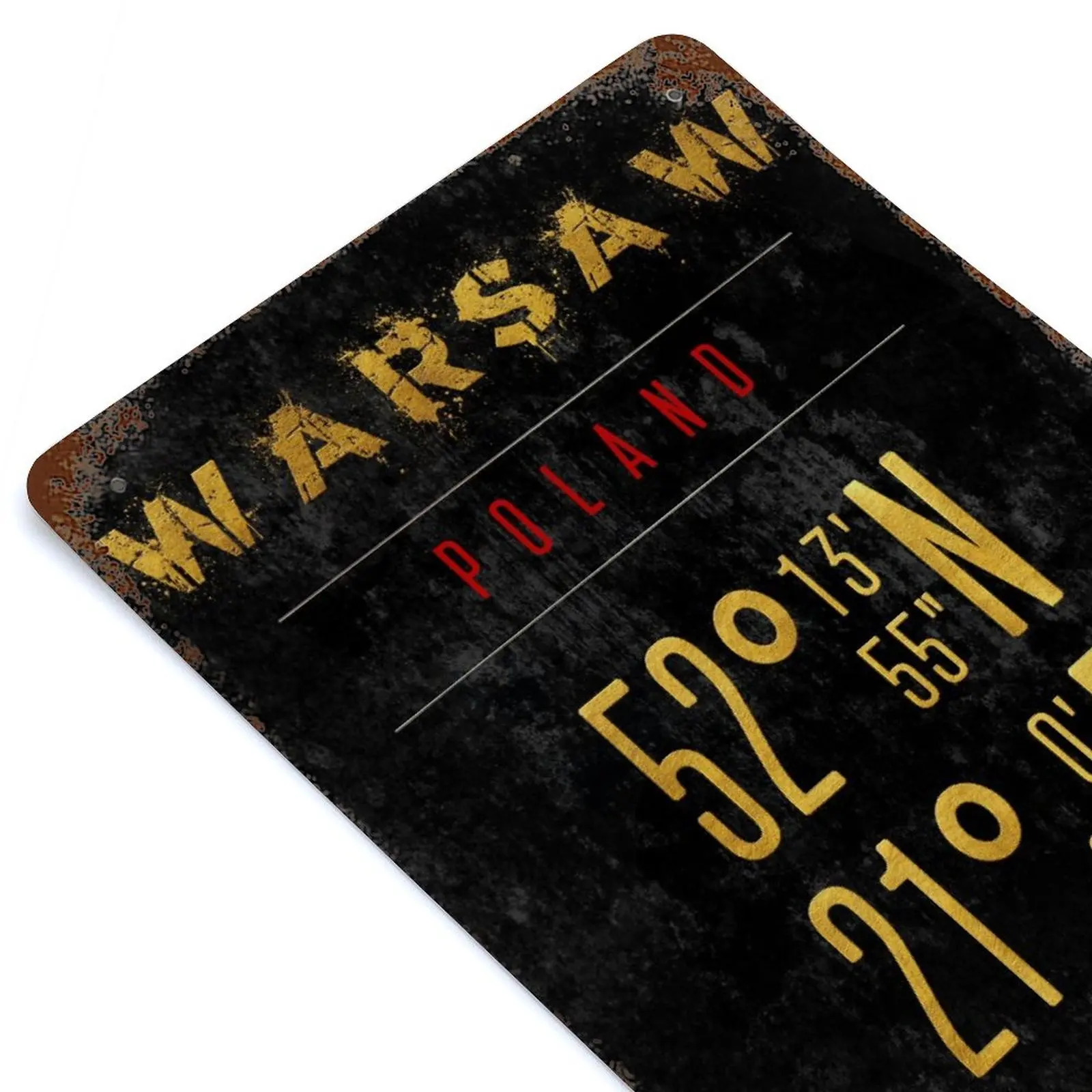 

Warsaw Golden Coordinats Printed Retro Metal Poster Decor Home Wall Decoration Tin Sign Plaque