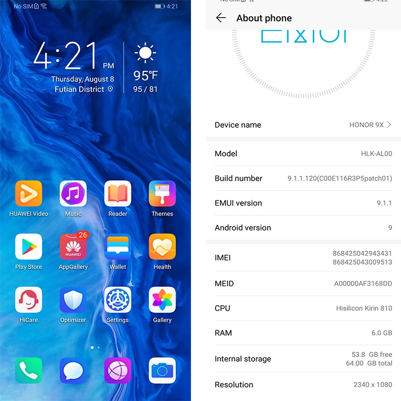 Смартфон Honor 9X Восьмиядерный процессор Kirin 810 6 59 дюйма 2340X1080 4/6 ГБ ОЗУ 64/128 Гб ПЗУ