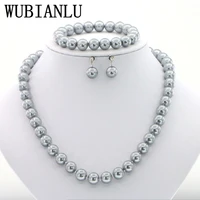 wubianlu womens fashion chain 10mm grey shell pearl necklace bracelet earring set beads dubaibold jewelry set for women
