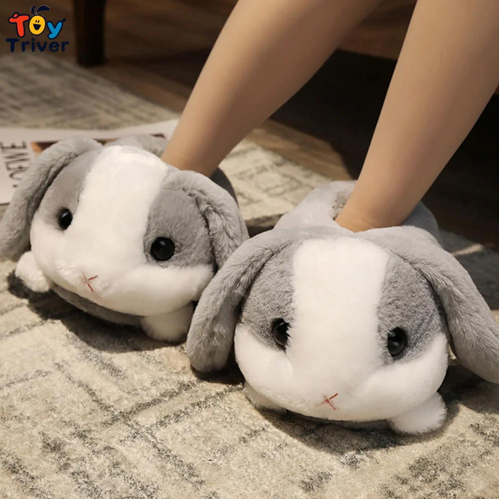 

Cute Husky Hamster Bunny Rabbit Slippers Kawaii Cartoon Soft Winter Warm Home Indoor Faux Fur Floor Shoes for Girls Women Gifts