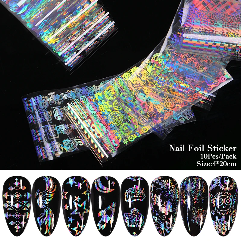 

10Pcs Holographics Nail Foils Rose Flowers Panda Butterfly Fire Transfer Stickers Nail Decals DIY Nail Art Decoration