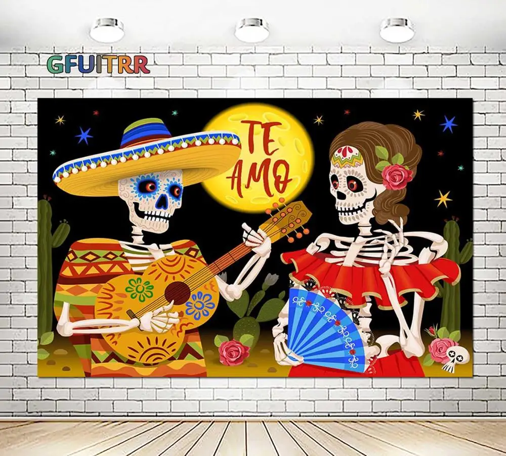 День мертвых фотография Фон мексиканский Сахар Череп фон Te Amo Dia De Los наряд