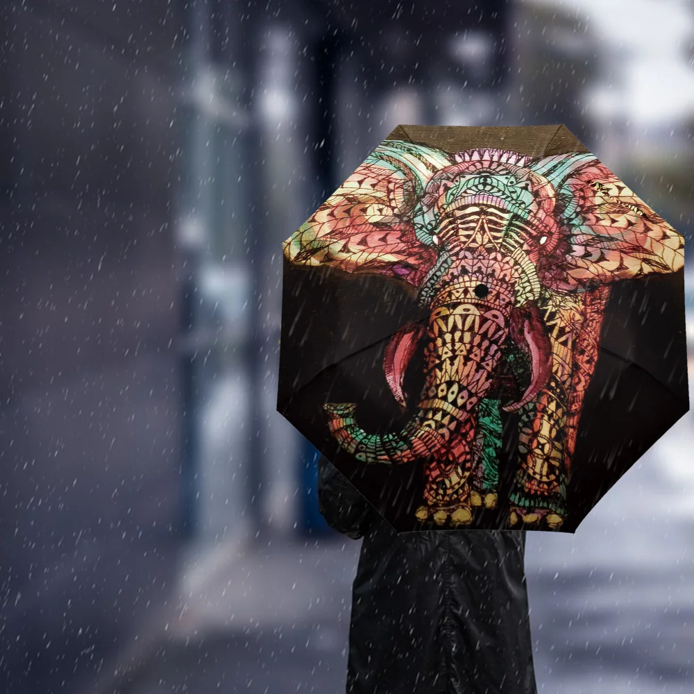 Африканский индийский слон восемь костей Автоматический Складной Зонтик