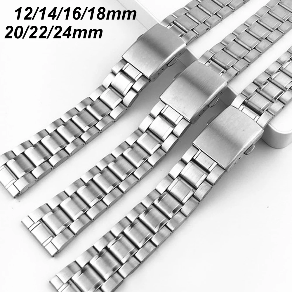 

12/14/16/18/20/22mm 24mm Stainless Steel Watch Strap Wristwatch Clasp Bracelet Metal Watchband with Folding Clasp for Men Women