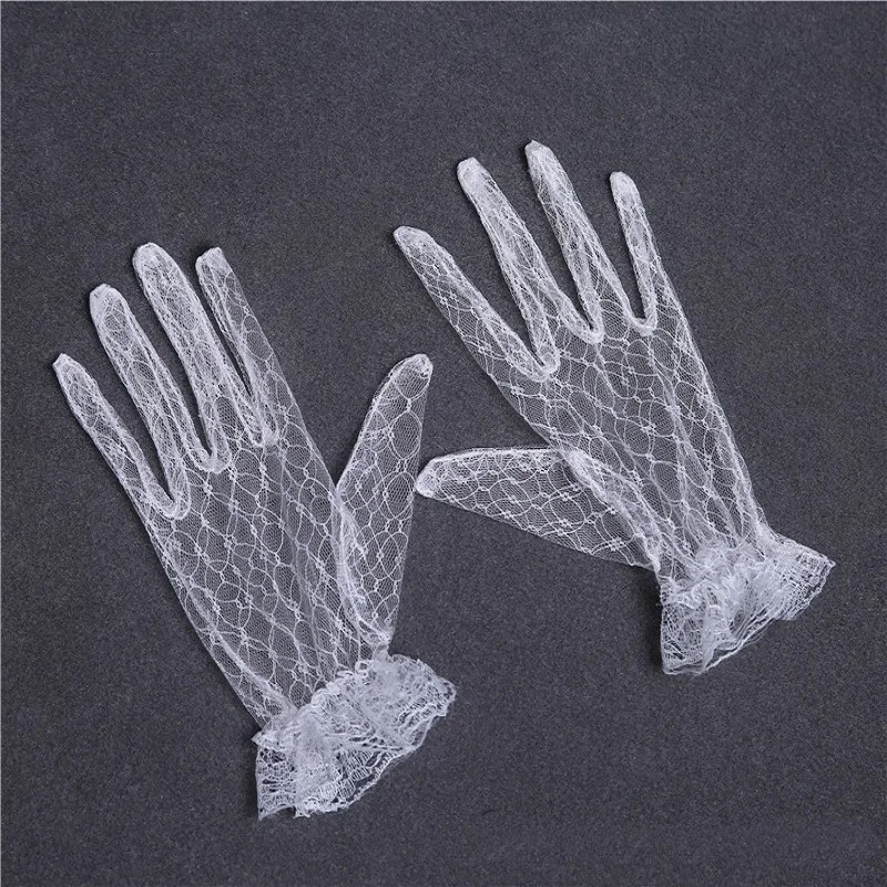 

Cheap Short Lace Bridal Gloves White Waist Length Gloves Sexy Wedding Gloves gant enfant mariage ST236